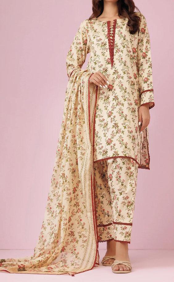 3 Pcs Women's Unstitched Khaddar Printed Suit